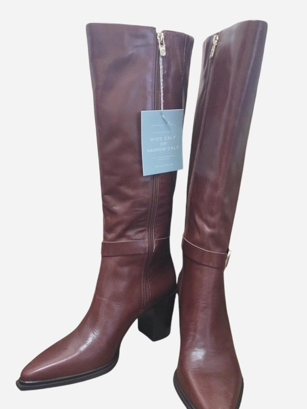 ANTONIO MELANI Dark Brown Leather Knee-High Heeled Boots With Buckle Size 9M